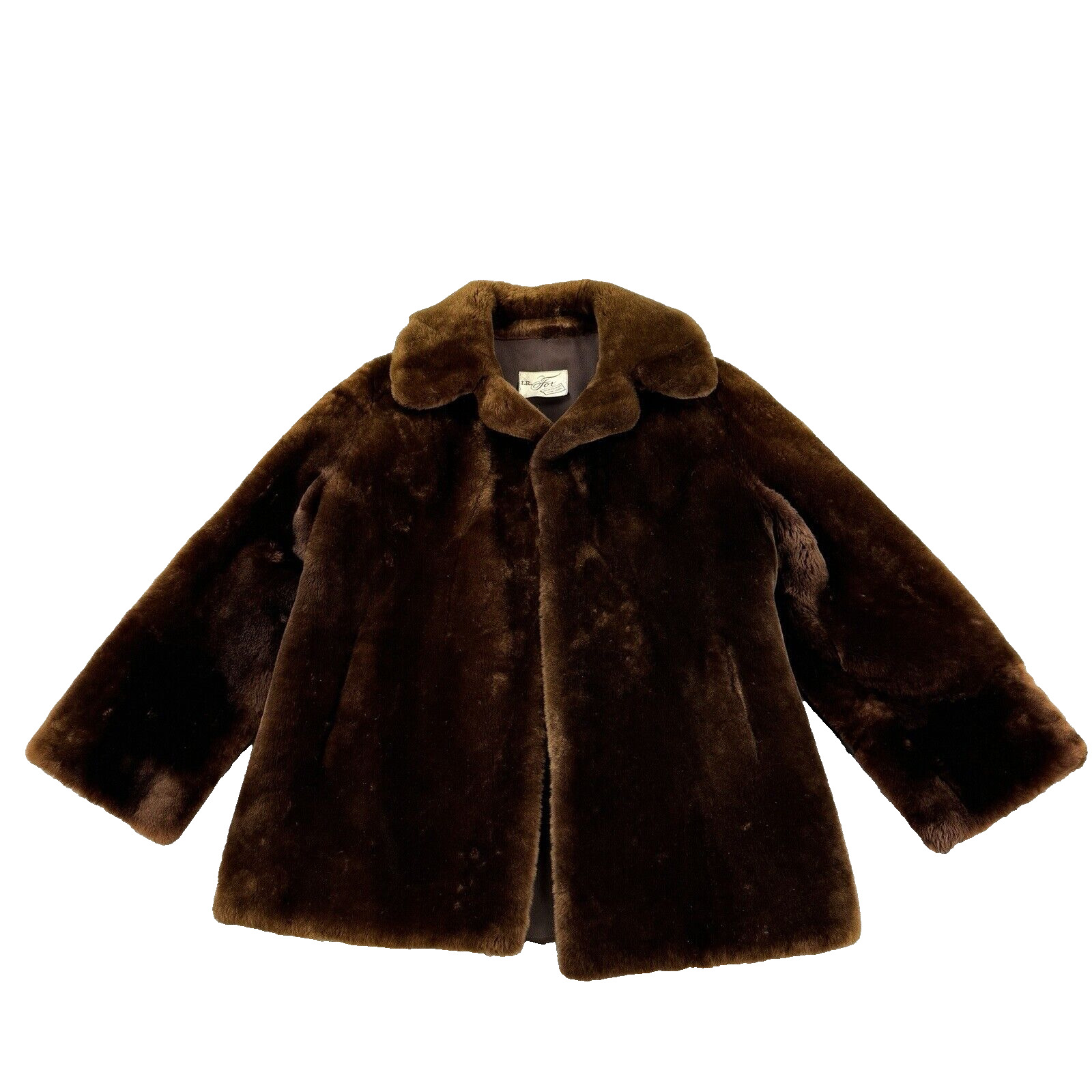 I.R FOX Mink Fur Coat Adult Large Brown Open Lined Shawl Cardigan Beaver 60s 70s