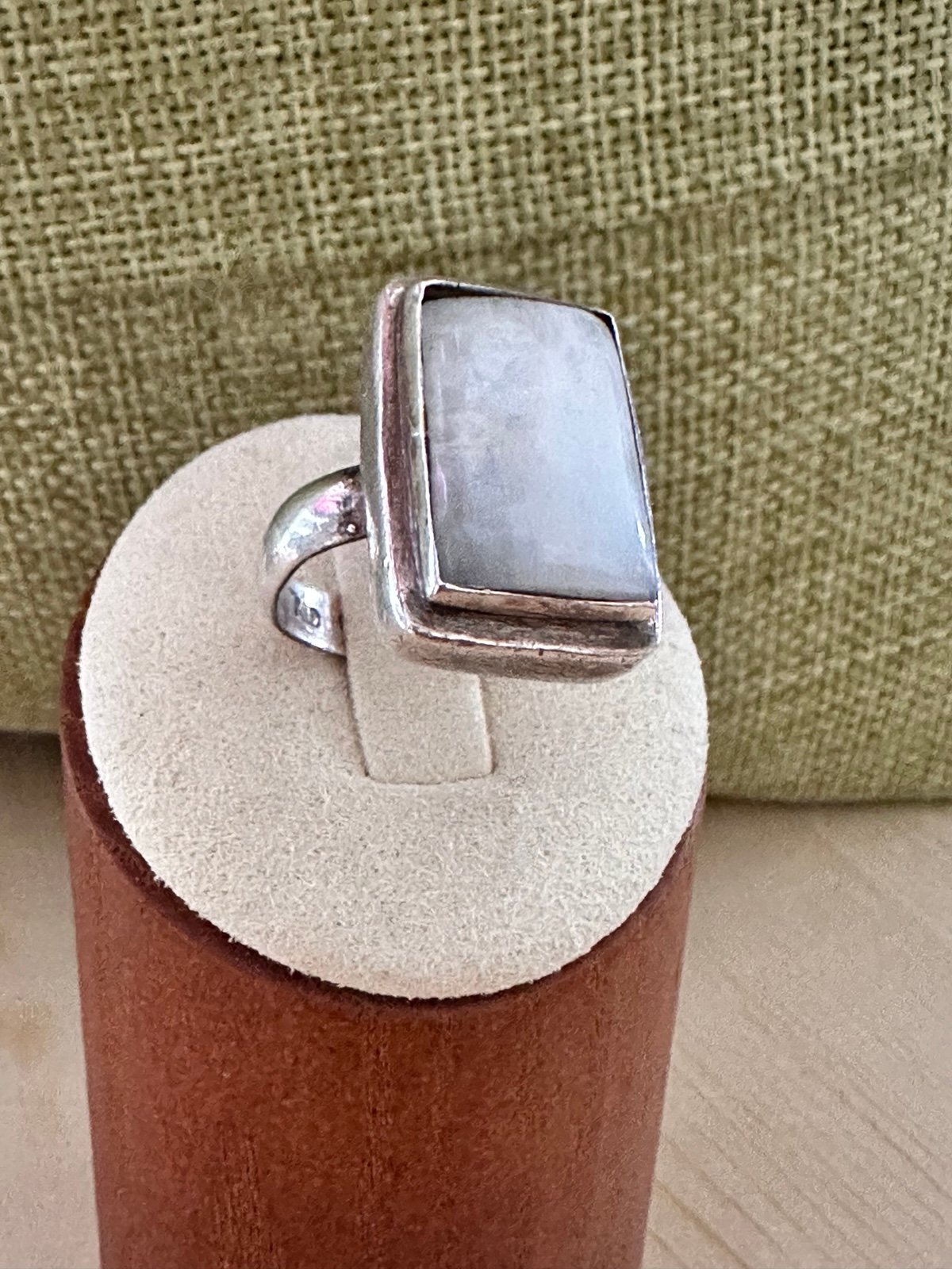 Sterling Silver RAINBOW Moonstone Ring Big Rectangular Genuine Gemstone 7.5 5493