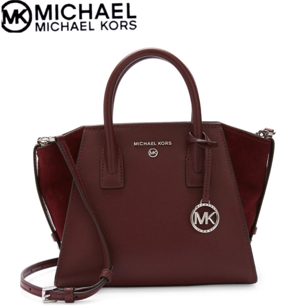 NWT MICHAEL KORS AVRIL SMALL LEATHER/SUEDE SATCHEL MERLOT CROSSBODY