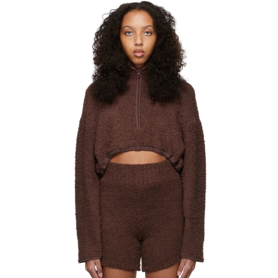 Skims Brown Cozy Knit Cropped Sweatshirt Garnet Size L/XL