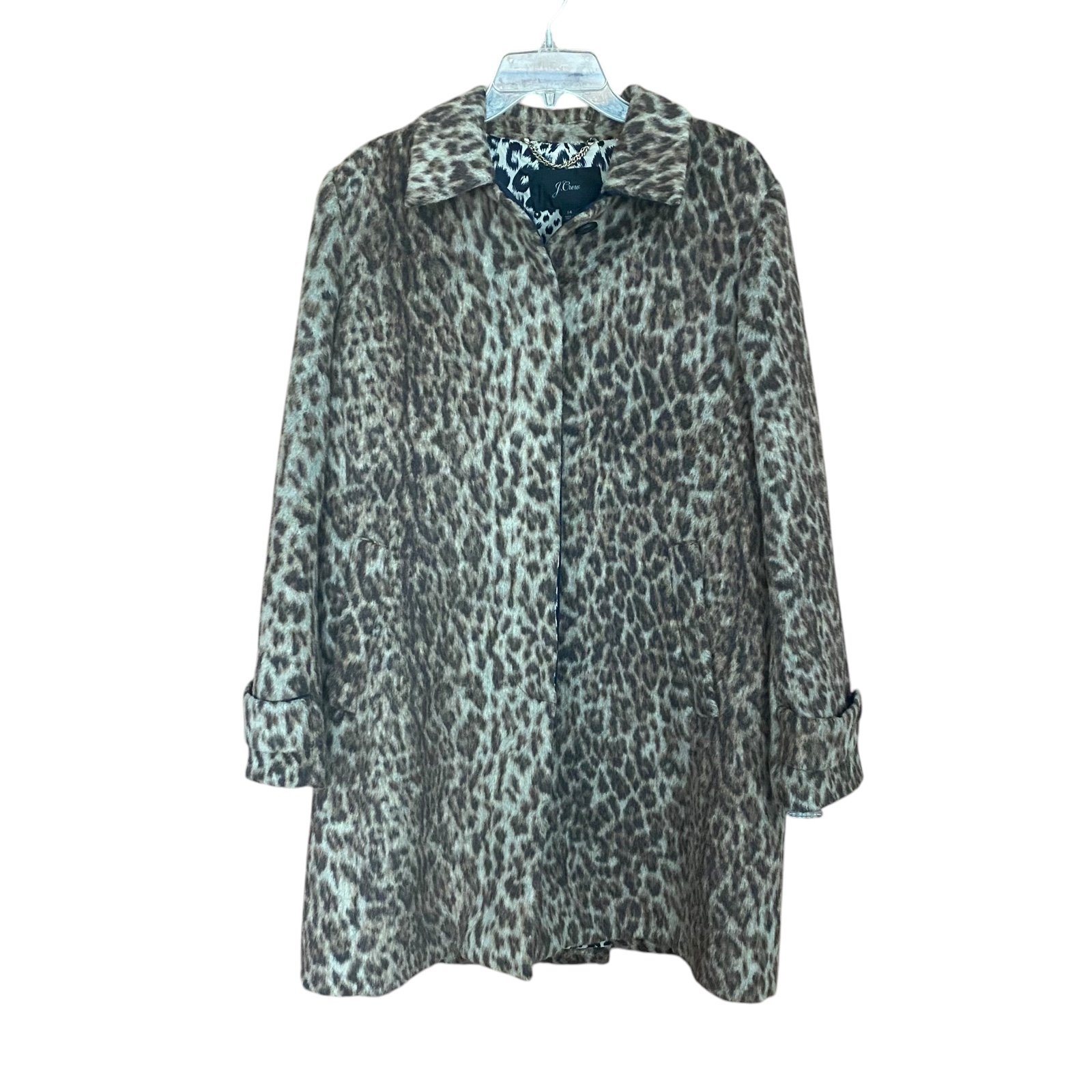 J.Crew Wool-Blend Double Leopard Animal Print Glamorous Top Coat Size 14