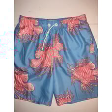 ABERCROMBIE & FITCH BLUE RED WHITE LIONFISH PRINT SWIM SHORTS TRUNKS SIZE XS
