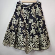 Eliza J Y2K Brocade Embellished Metallic Gold Embroidered Tulle Poof Midi Skirt