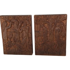 Unique Vintage Mid Century Hand Carved Wooden ADAM & EVE Before & After BOOKENDS