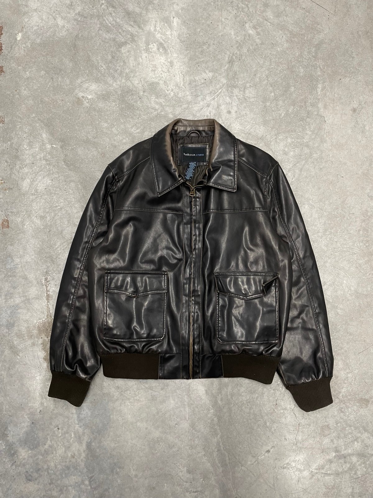 Van Heusen Studios Leather Bomber Zip Up Jacket