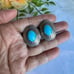 Vintage TK Southwestern Sterling Silver Turquoise Oval Concho Earrings