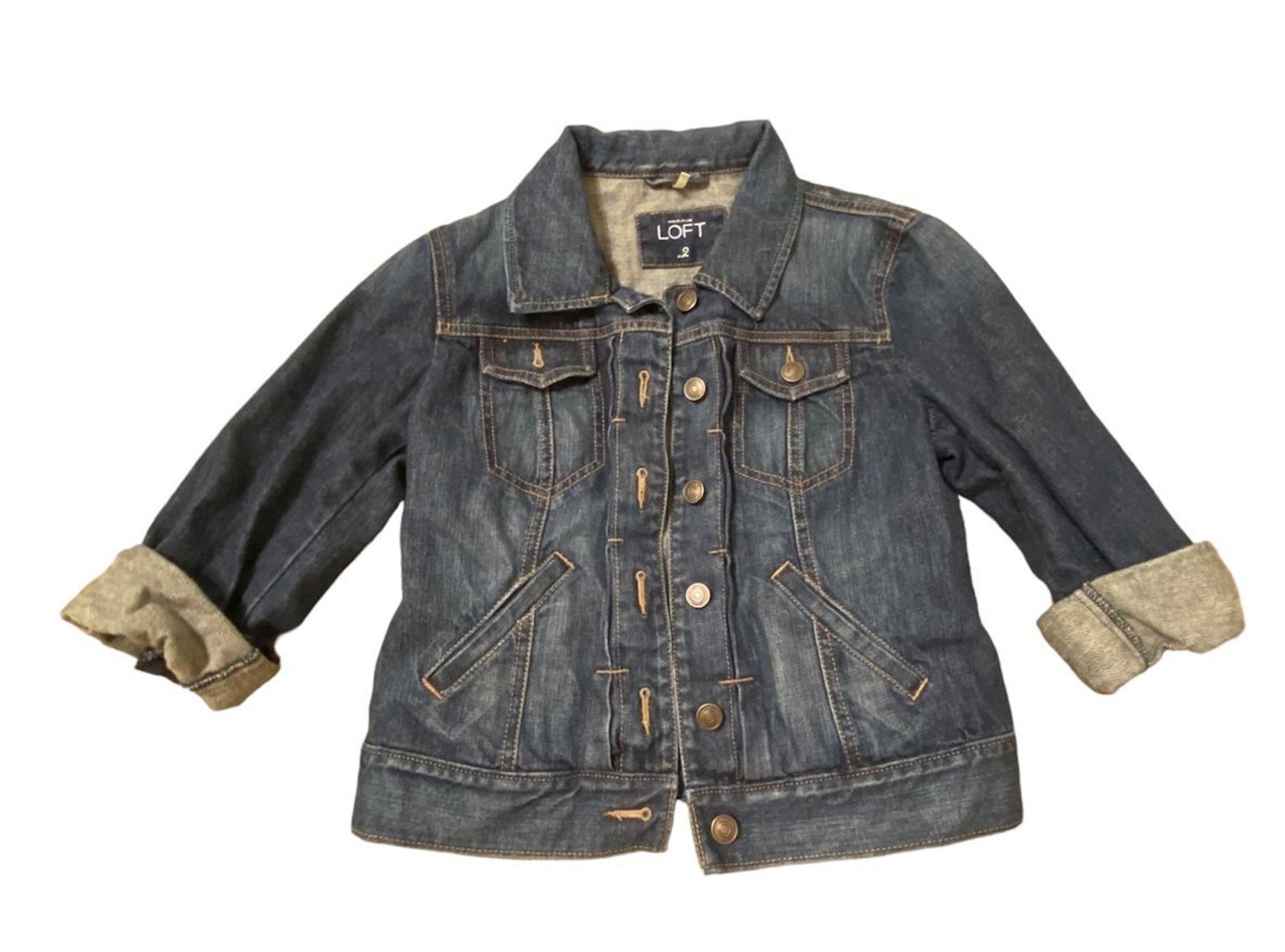 ANN TAYLOR LOFT Button Down Blue Denim Jean Jacket Women's Size 2