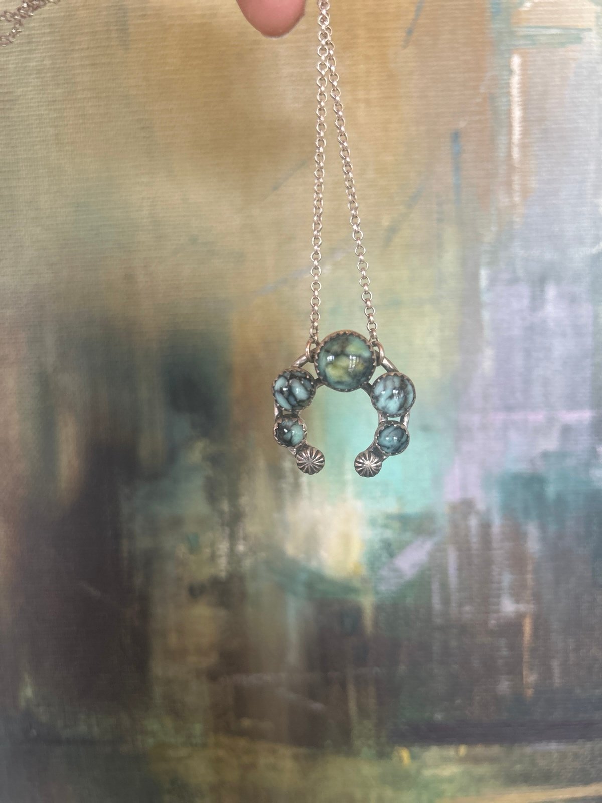 Numi olive turquoise sterling silver pendant Naja