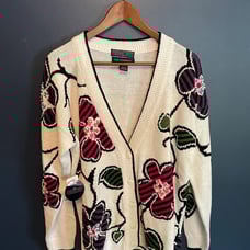 Vintage DSWT Herman Geist Floral Knit Pattern Cardigan Sweater Size Medium
