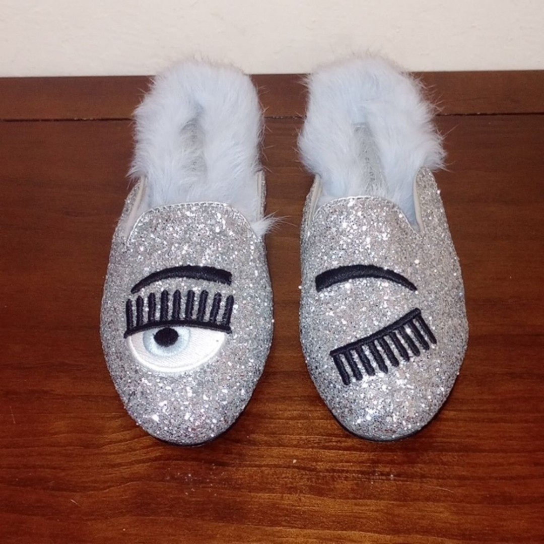 CHIARA FERRAGNI - Flirting Eye グリッター フラットシューズ Chiara Ferragni Flirting Pink Glitter Flats Slip On Shoes