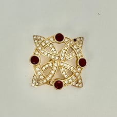 SWAROVSKI Stunning Gold Plate Brooch With Red And Clear Crystals Swan Signed 2”