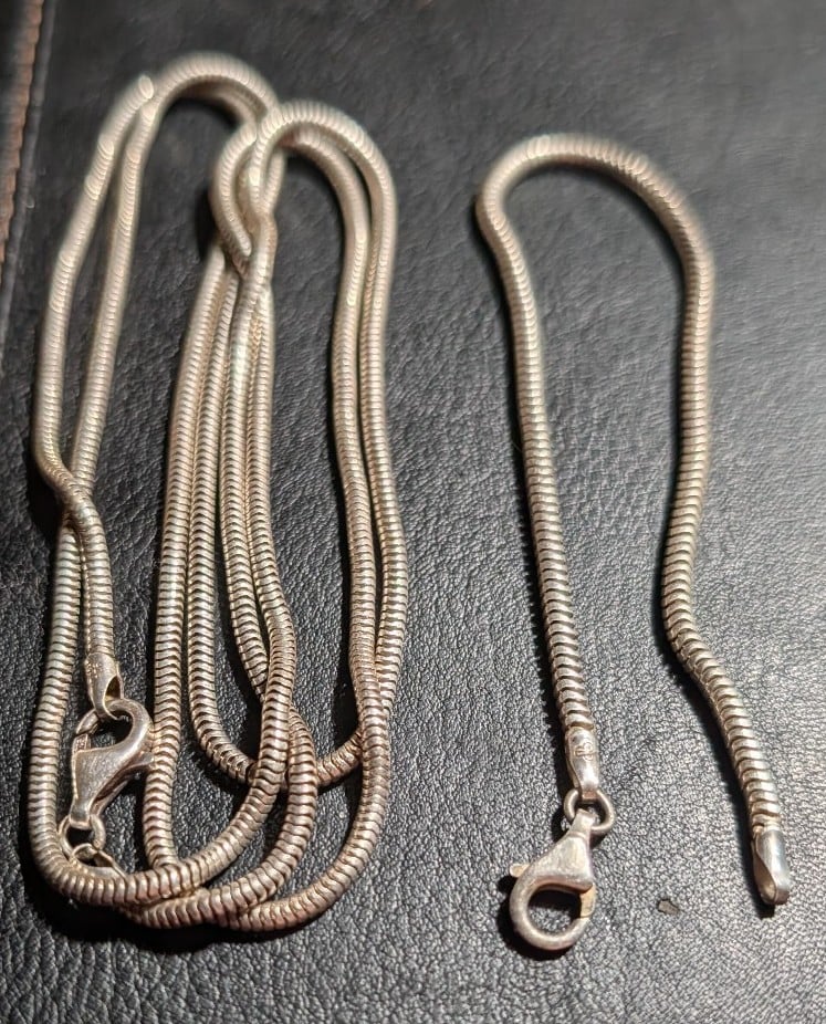 Vtg S S RARE Opera Length Snake Style Unisex Chain 36" Necklace 8.5"Bracelet Set