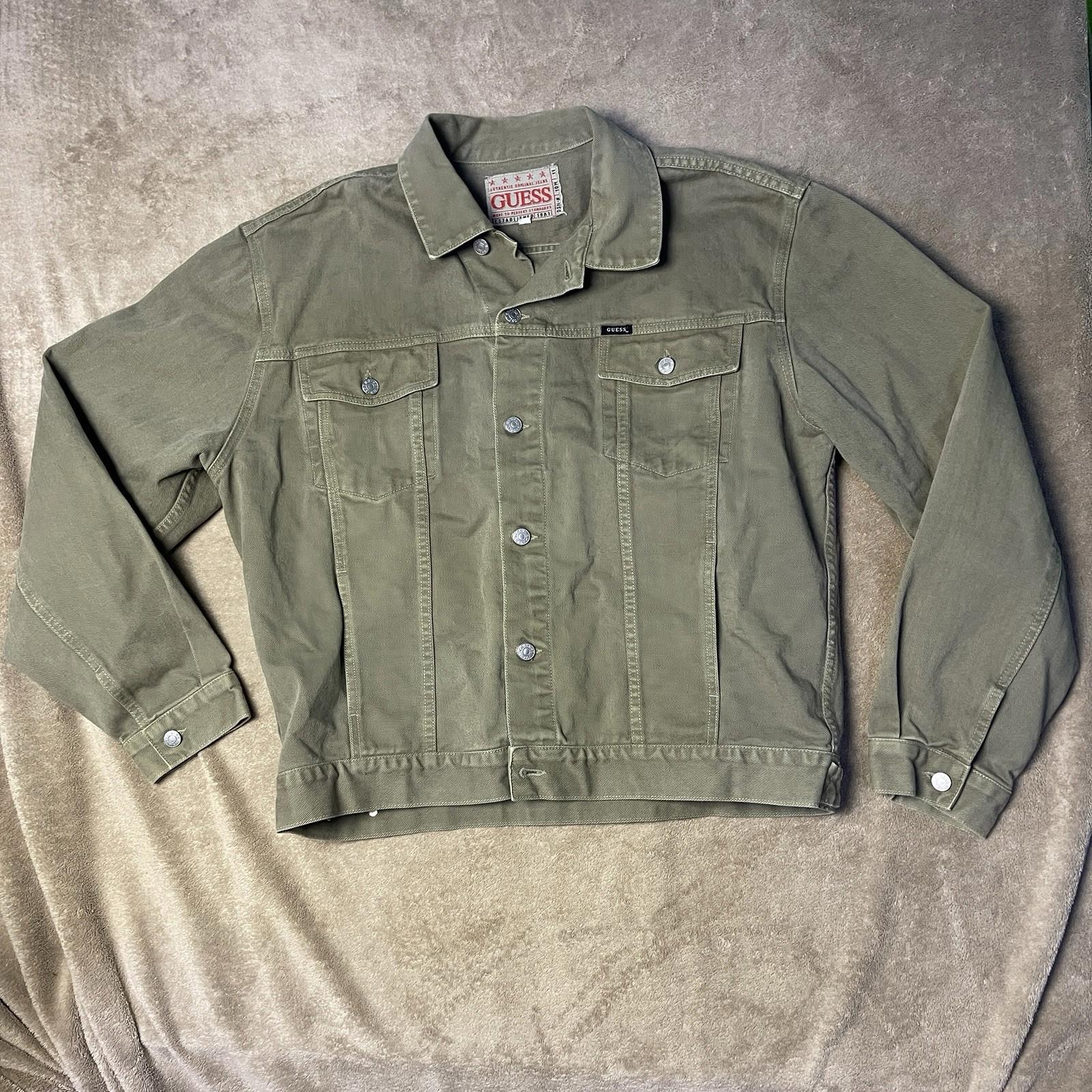 Rare VINTAGE 90s GUESS DENIM JACKET Mens XL Green Retro Trucker Jeans EUC