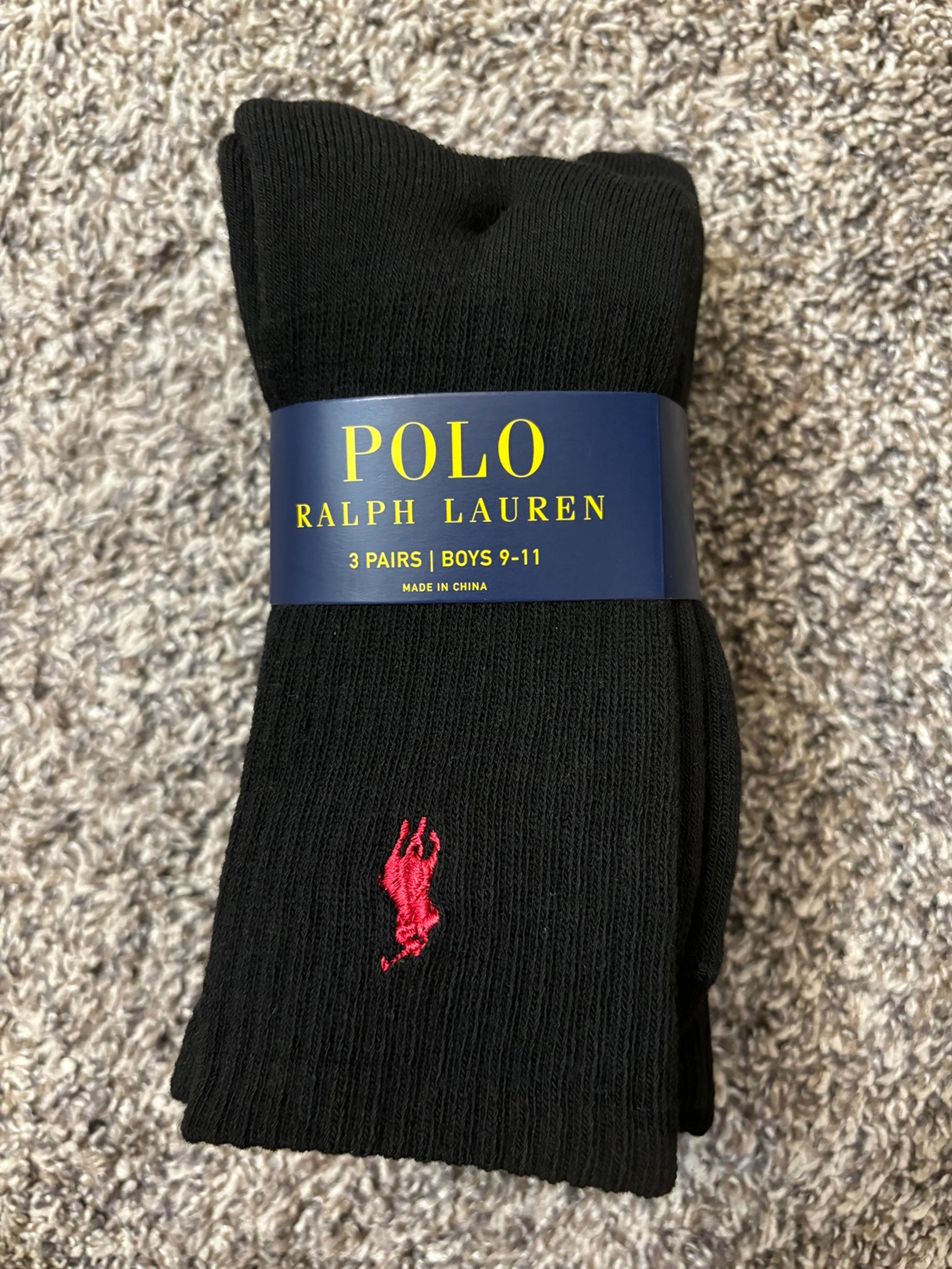 Polo Ralph Lauren 3 Pair Boy socks black shoe Sz 4-10