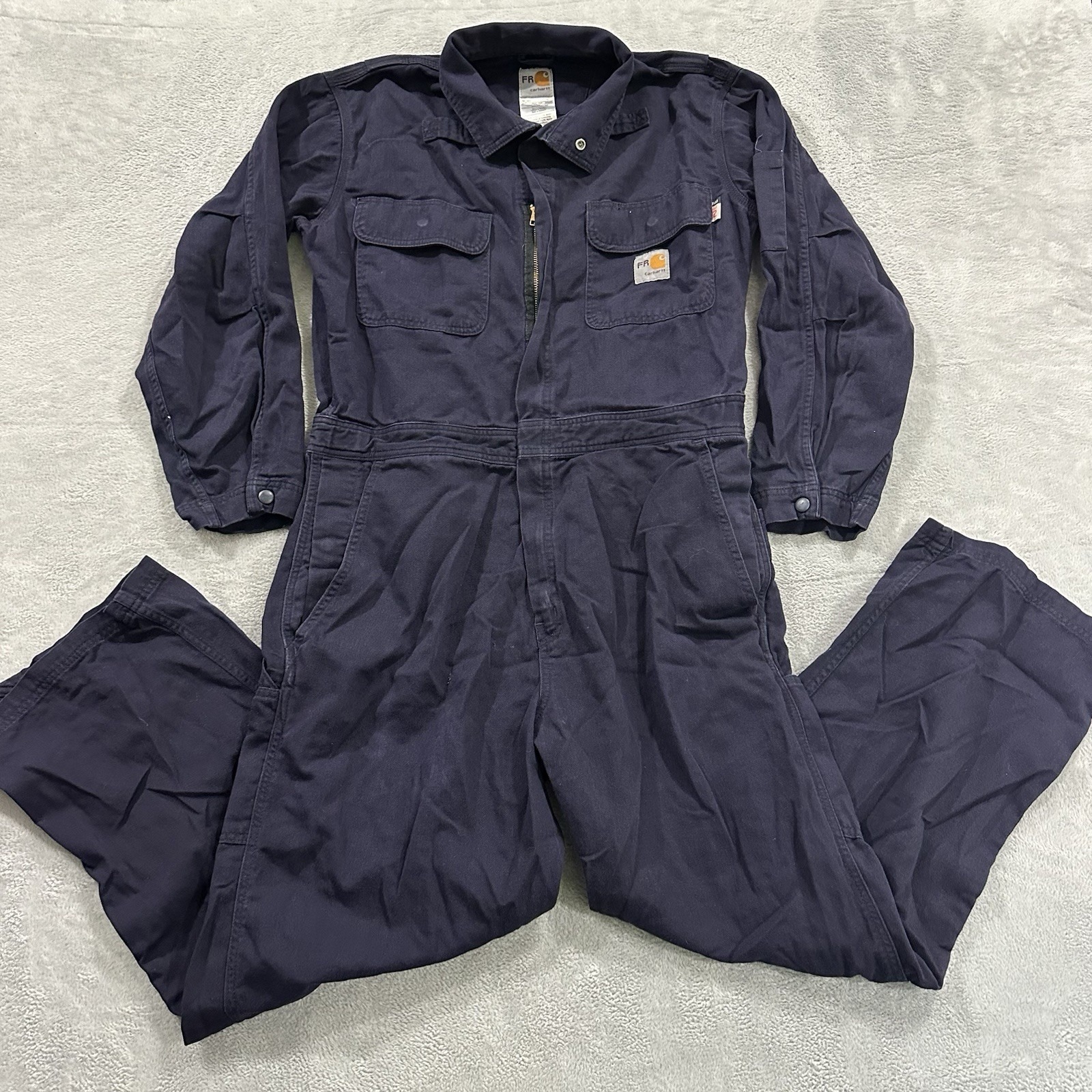 Carhartt Coveralls Men M Short Blue FR Flame Resistant Mechanic Work Jumpsuit A2