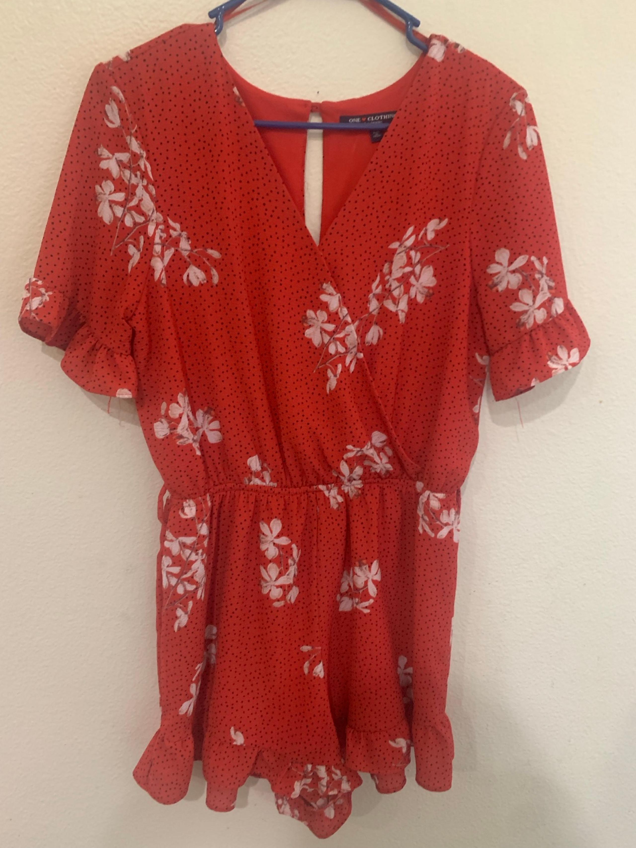 Red floral / hawaiian romper