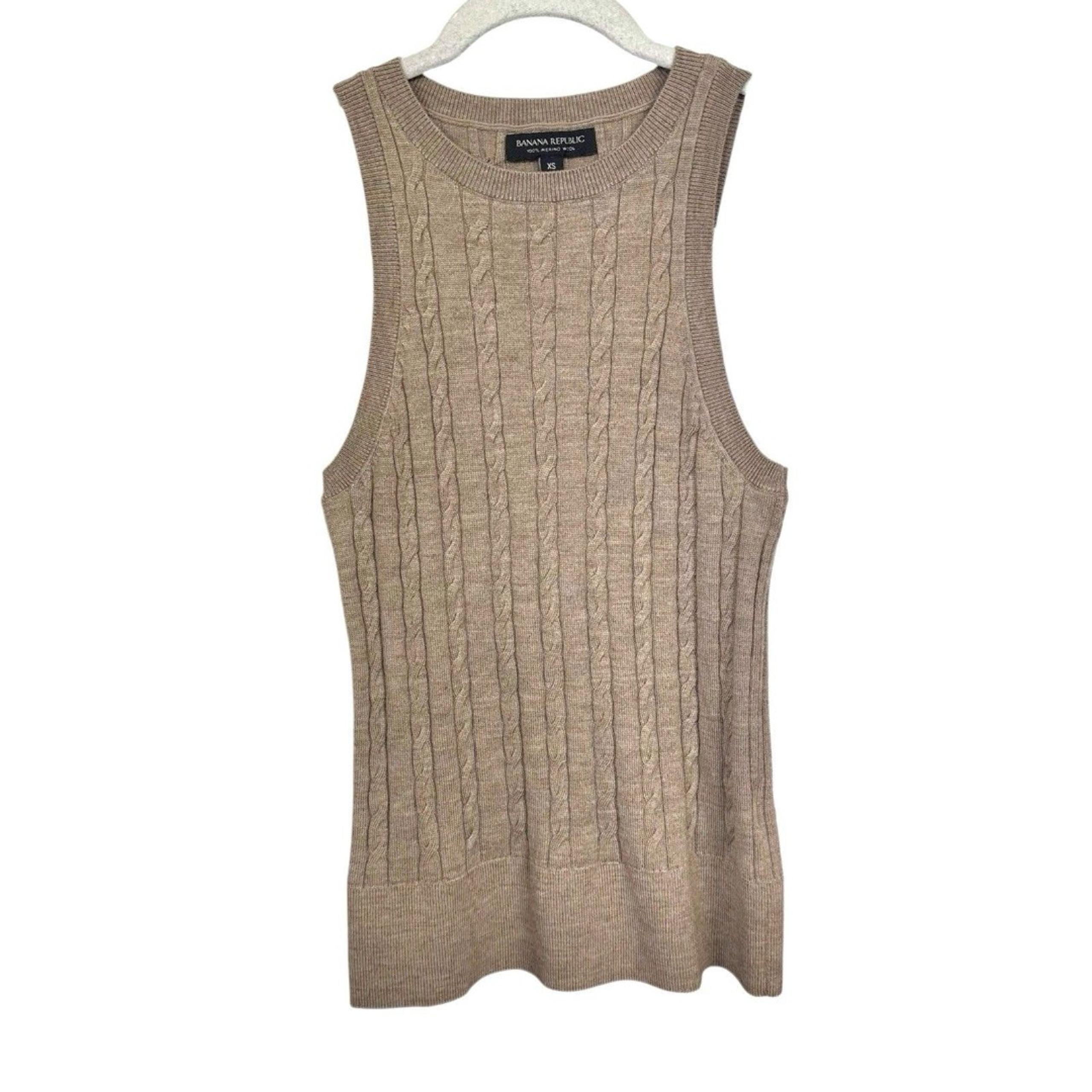 Banana Republic Womens Sz XS Brown Cavo Merino Wool Tank Top Cable Knit Classic