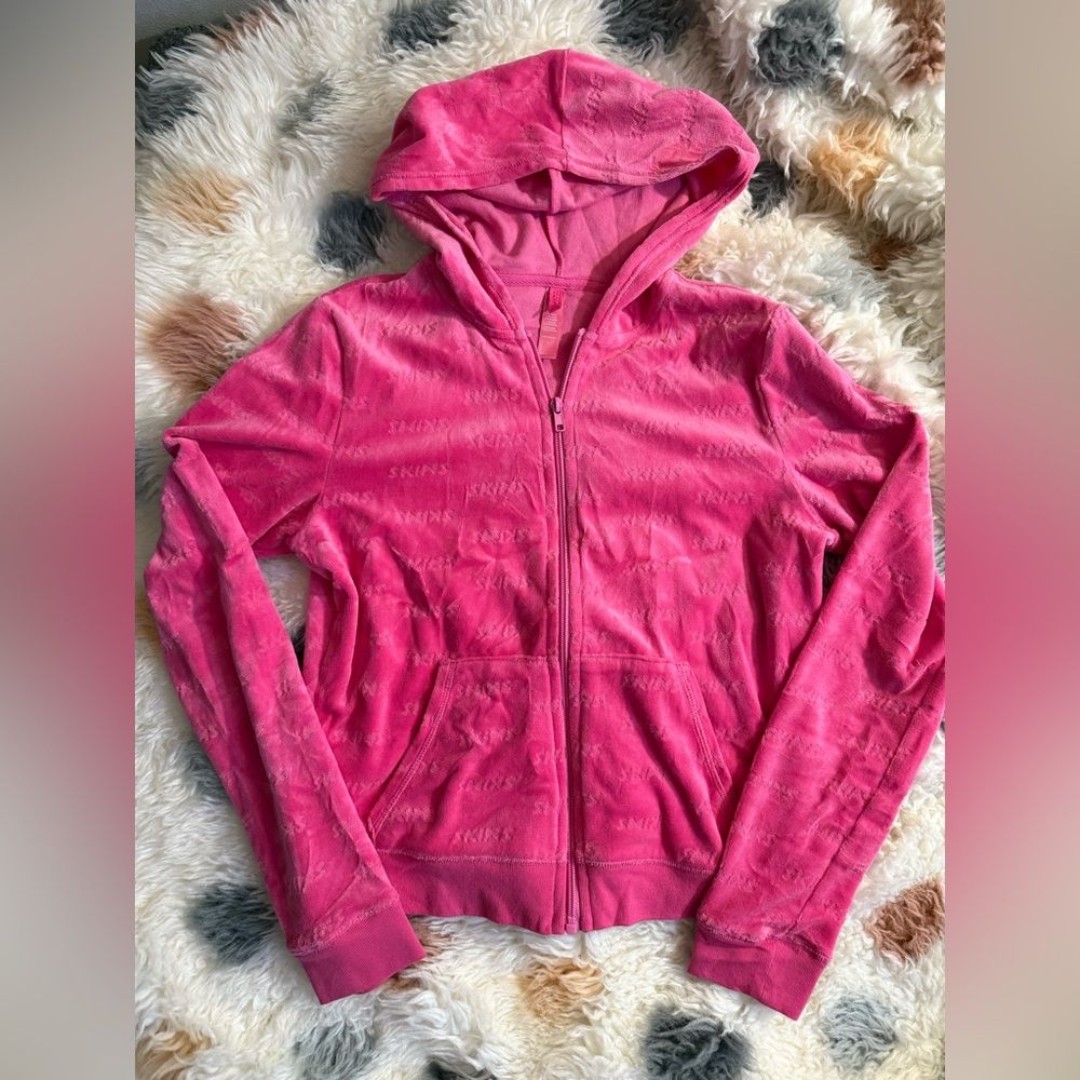 Skims Velour Logo Zip-Up Hoodie