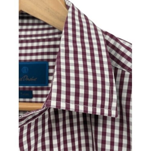 David Donahue Shirt Button Down Trim Men 16.5 34/35 Red White Check Long Sleeve