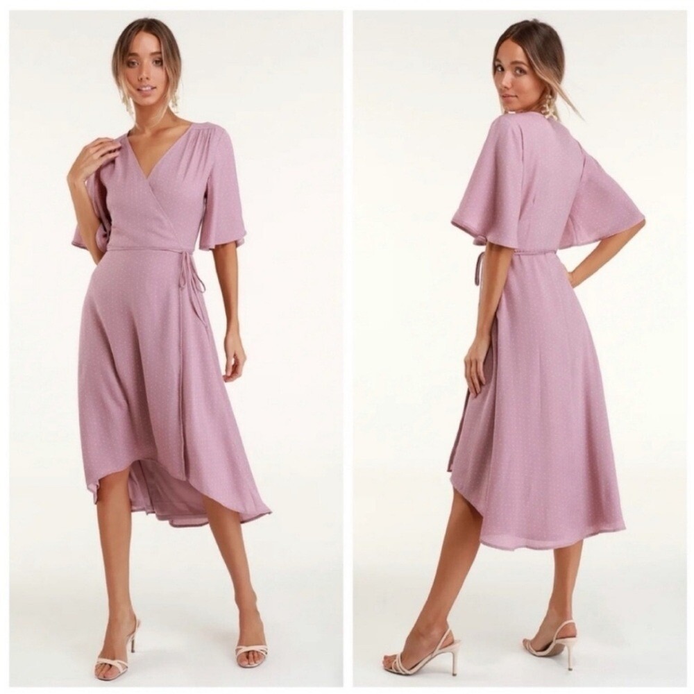 Lulus Farah elegant Mauve Midi Wrap Dress Size Small