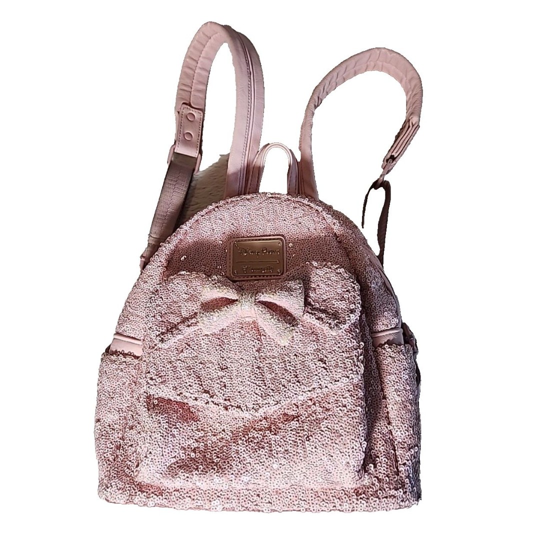Disney Loungefly Purse Millennial Light Pink Sequin Mini Backpack Faux Leather