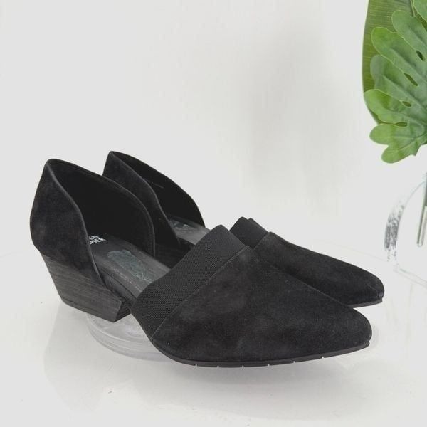 Eileen Fisher Womens Hilly Pumps Block Wedge Pointed Toe Black Suede Size 9.5