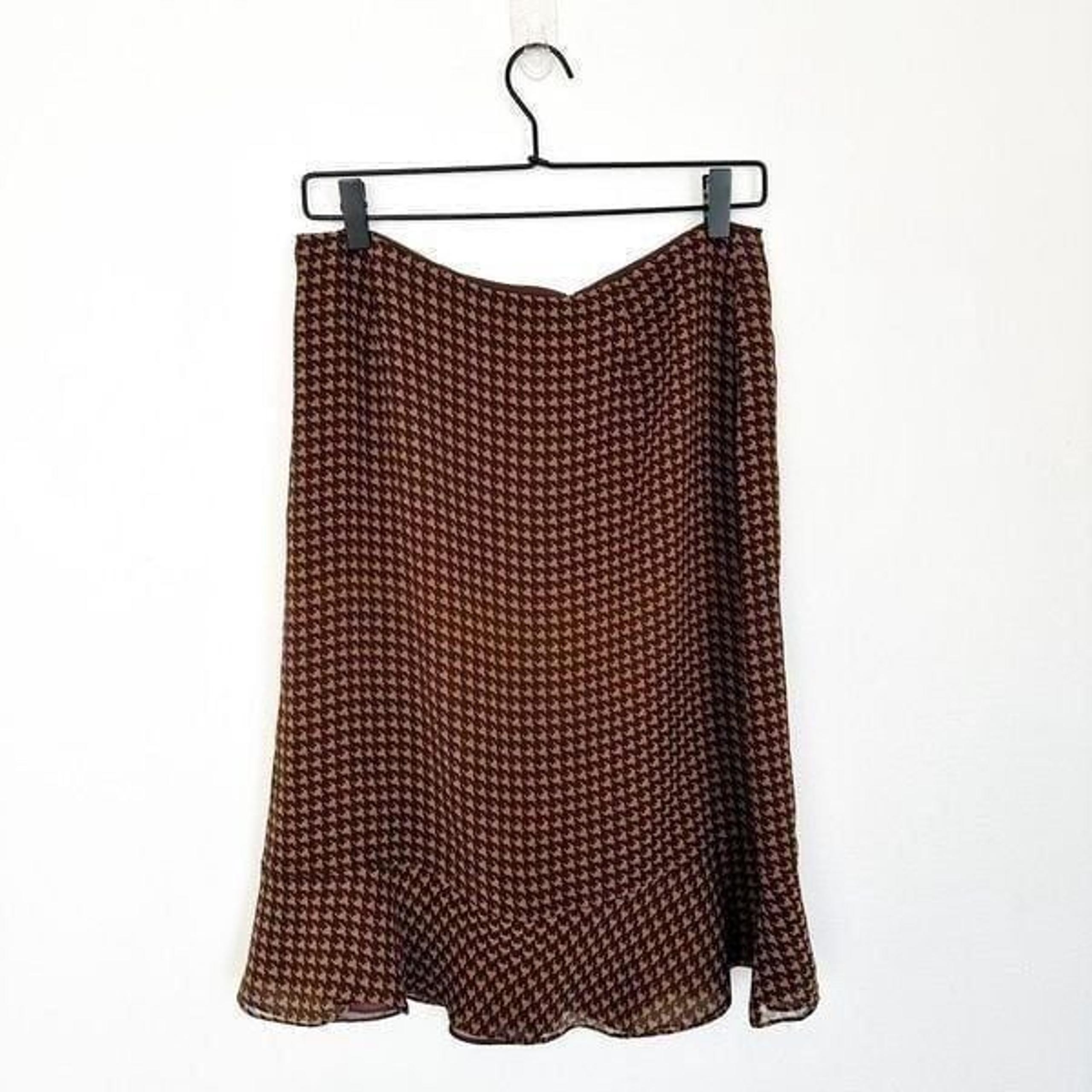 Cynthia Howie Maggy Botique Women’s Silk Two Piece Brown Tan Houndstooth Skirt S