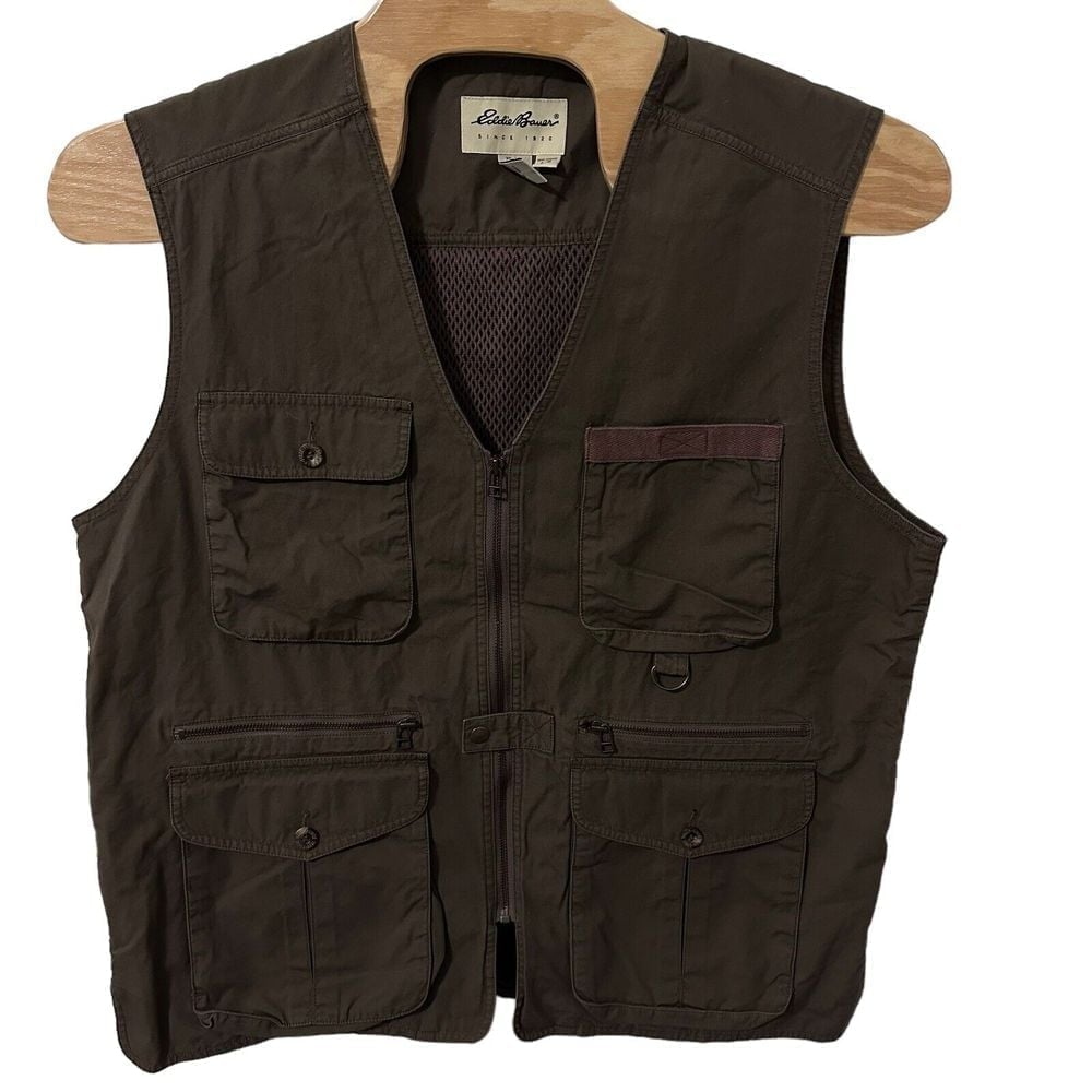 Eddie Bauer Mens Size L Hunting Fishing Photography Utility Cargo Vest In Khaki