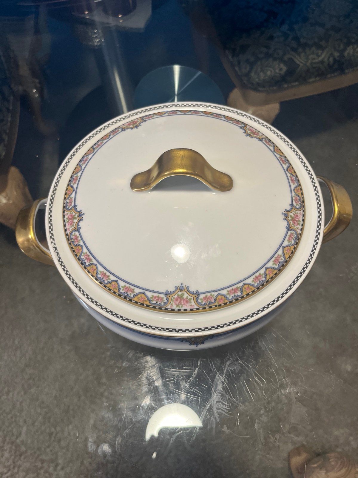 Theodore Haviland Limoge's Covered Vegetable Bowl beautiful Florals & Gold Trim