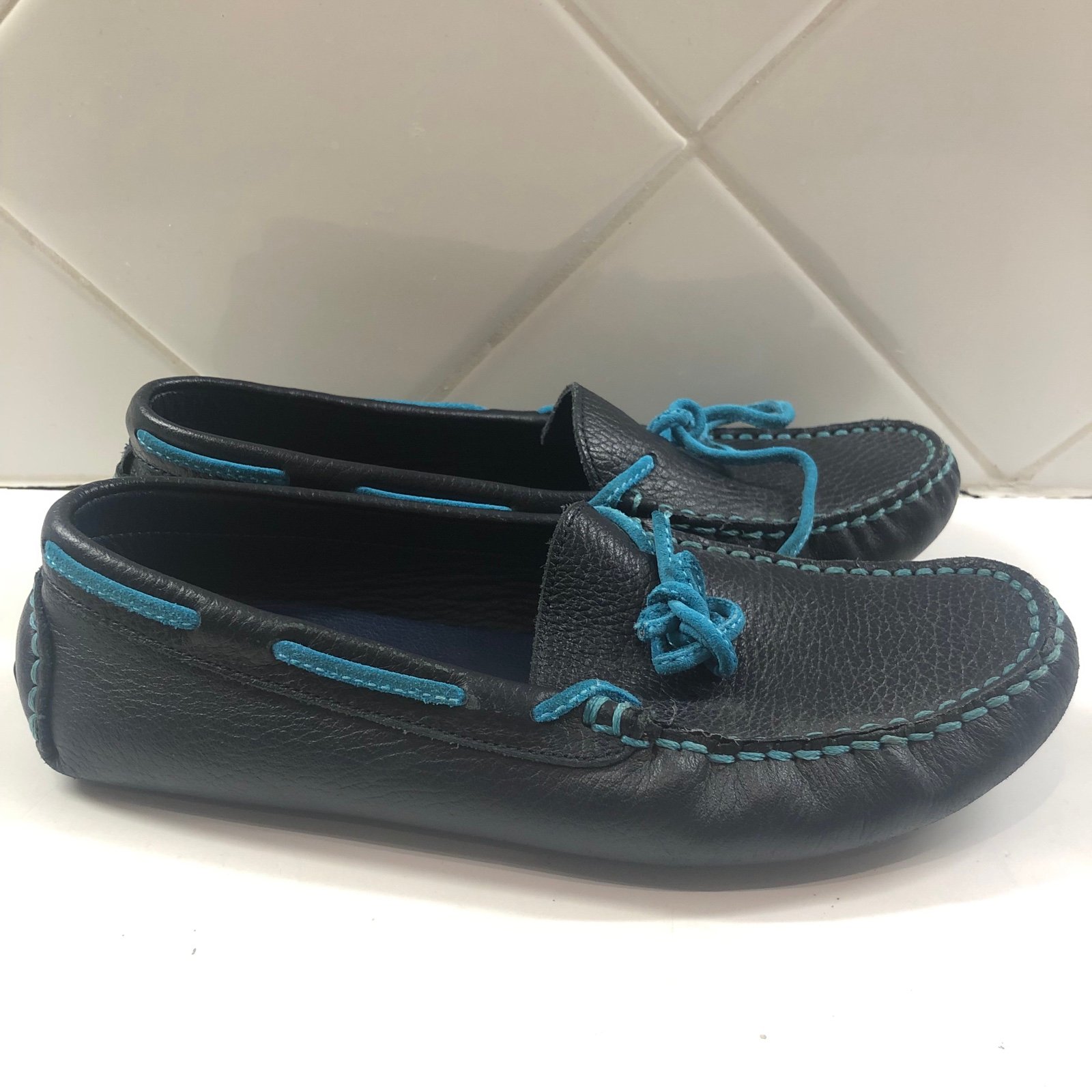 Christian Dior Mocassins Black Blue Youth Size 2.5 US 34 EU