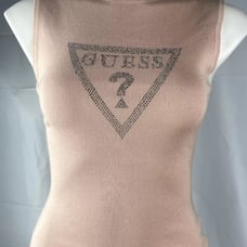 NEW GUESS Ebony Turtle Neck Sweater Tank Sparkle Logo Sleeveless Soft Pink Sz M