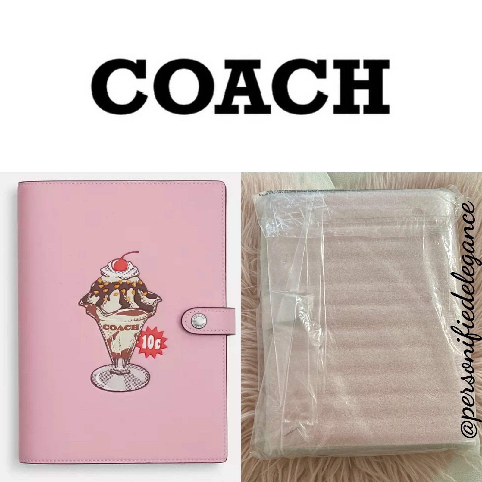 NEW Coach Leather Cherry Blossom Pink Ice Cream Graphic Notebook Journal Diary