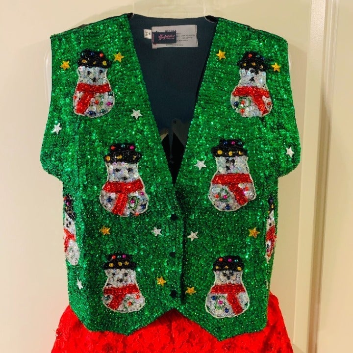 Vintage Fredericks Holiday Sequin Snowman Vest
