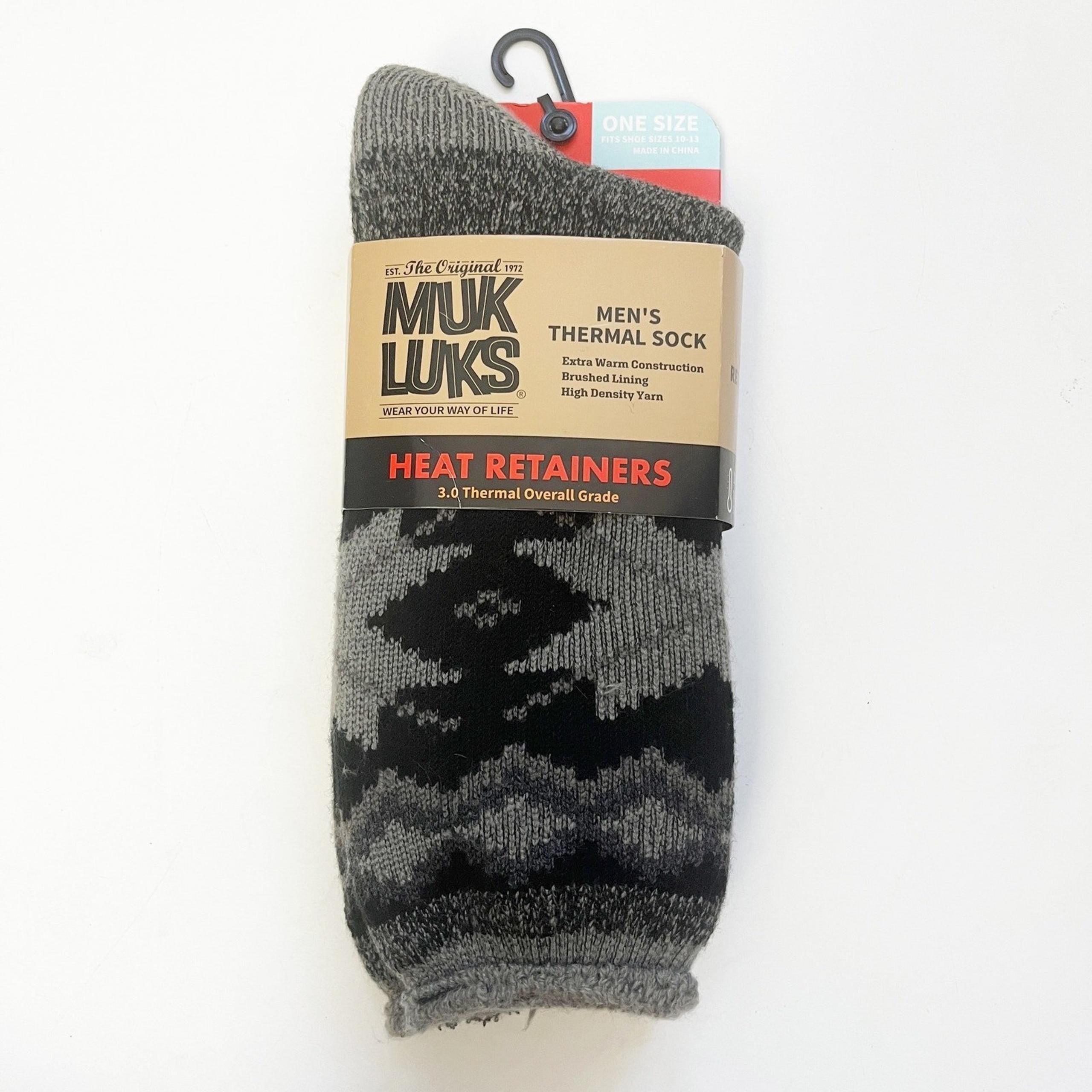 Muk Luks Heat Retainers Mens Thermal Insulated Socks Sz 10-13 NEW Black Aztec