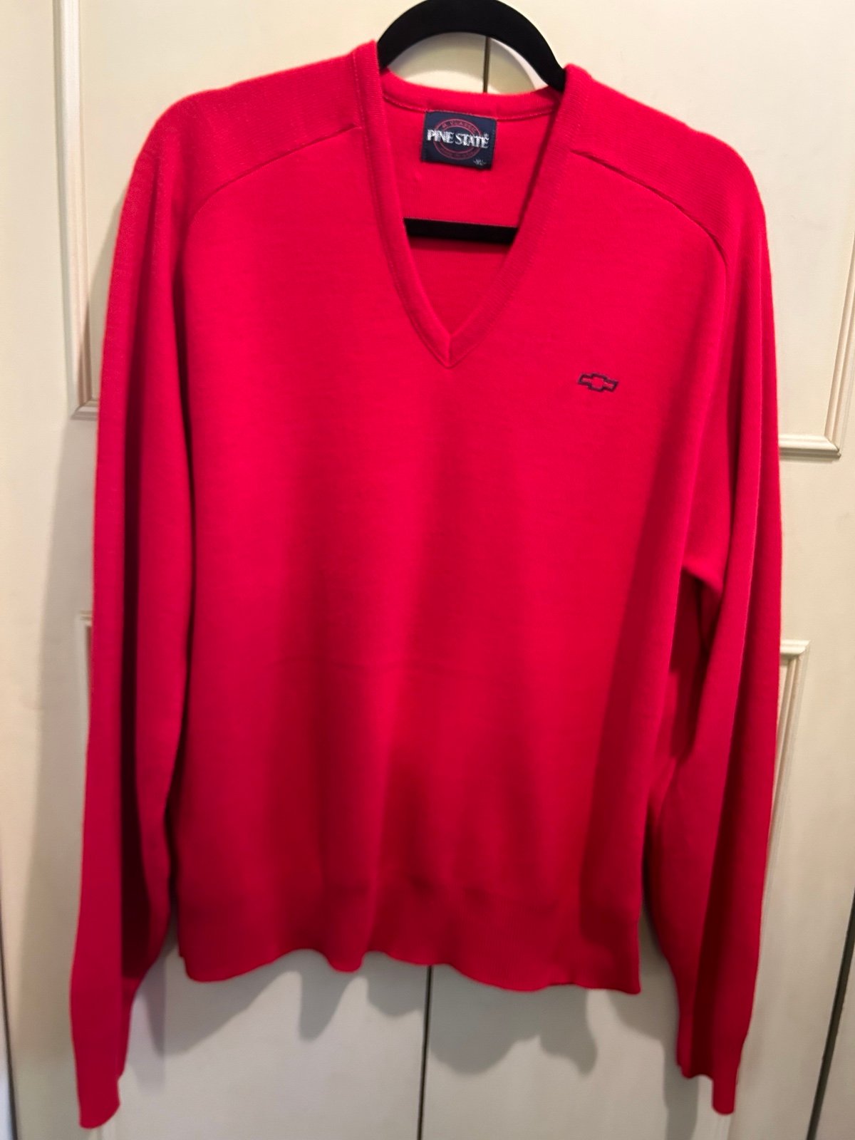 Vintage 80s Chevy V Neck Sweater - Size L - Chevrolet bow tie car promo