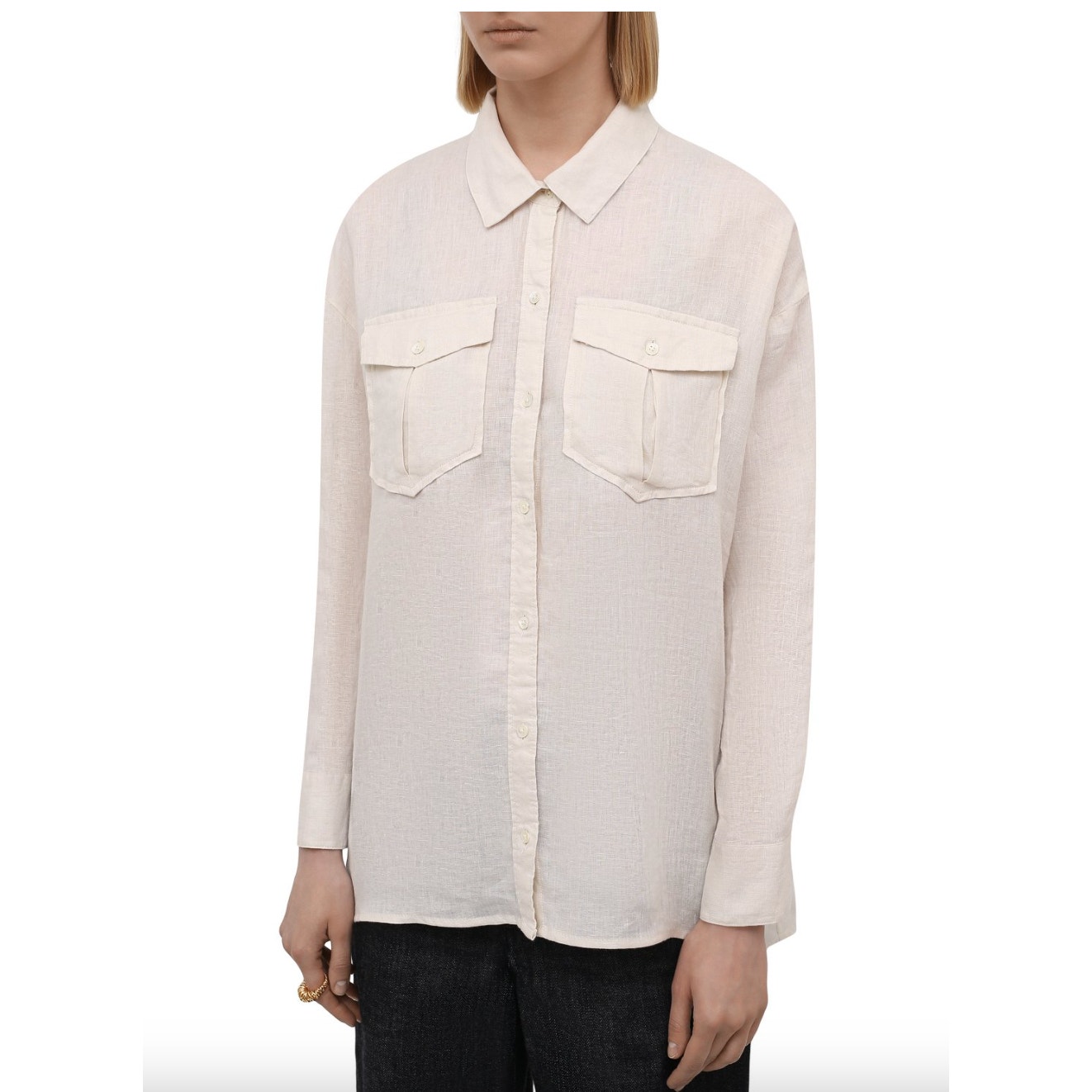 JAMES PERSE Linen Ivory Beige Long Sleeve Woven Shirt Button-Up WLSL3647 3 L
