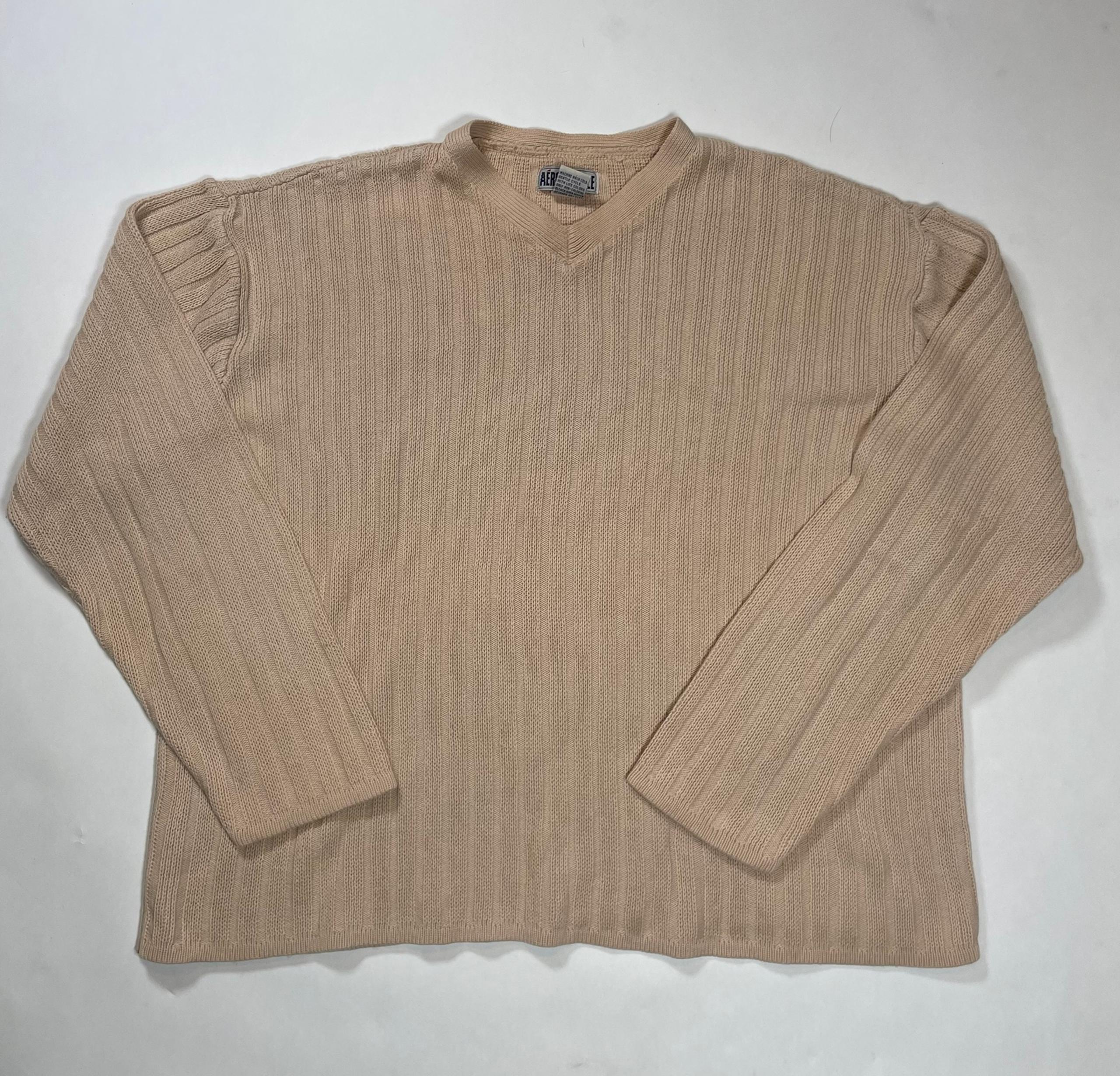 Vintage 90s Aeropostale M Sweater Beige/ Brown Knit V Neck
