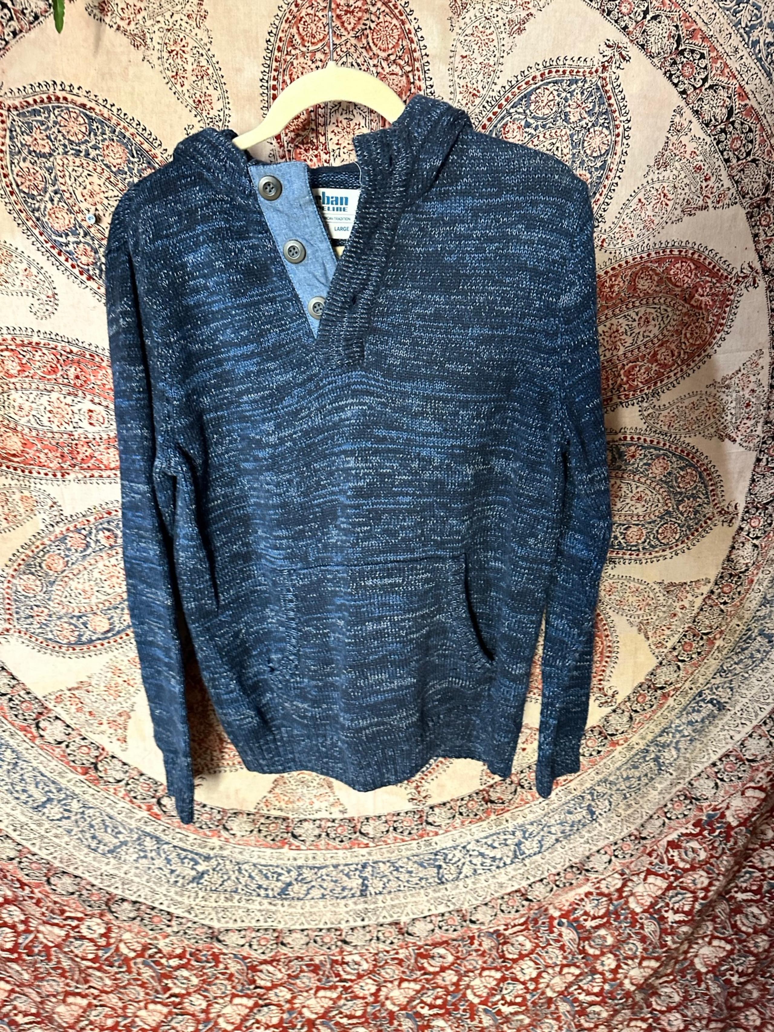 Urban Pipeline  Blue Knit Hoodie 1/4 Button Henley Pullover Sweater Men’s Sz L