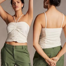 Pilcro & The Letterpress Anthropologie Womens NWT Cream Ruched Ribbed Halter 3X