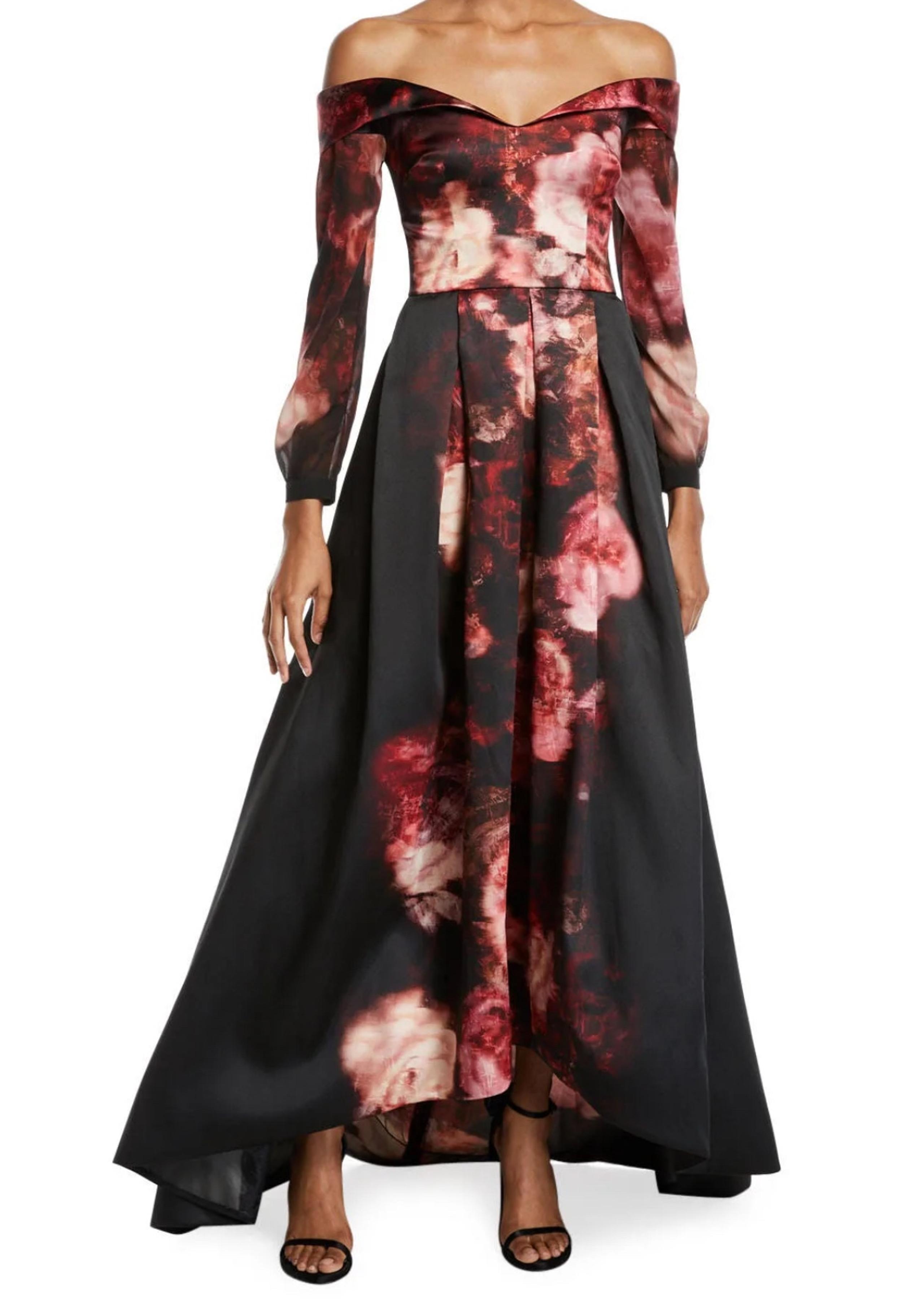 David Meister Off The Shoulder Long Rose-Print Floral Gown Formal Dress Sz 4 NWT