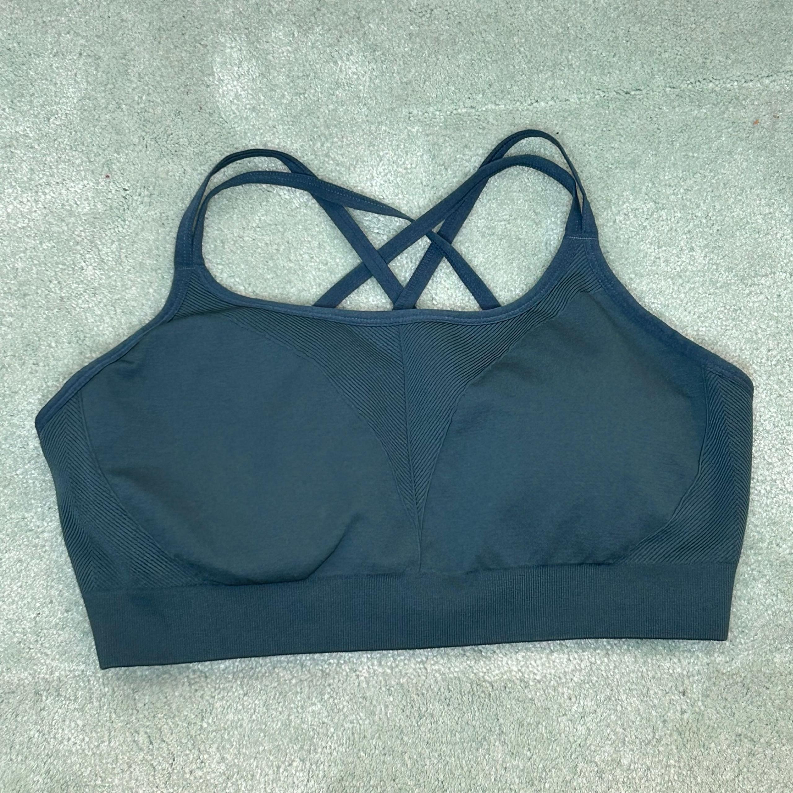 Soma Strappy Back Seamless Sports Bra Blue/Green Padded Removable Pads Sz
L