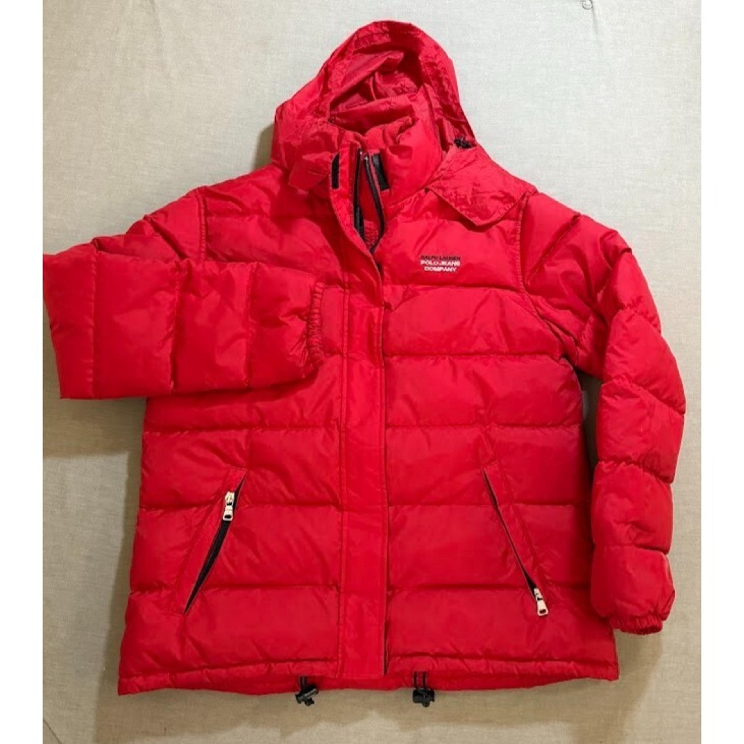 Ralph Lauren Polo Jeans Down Jacket Adult Medium Full Zip Red Hooded Coat.