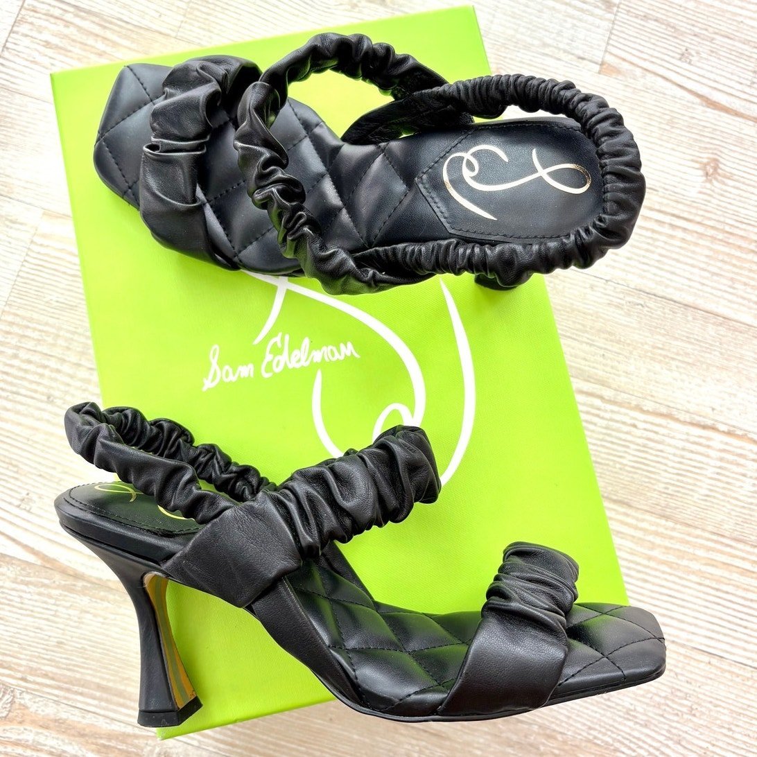 Sam Edelman Marlena Padded Leather Strap Heels | Black Size 7.5