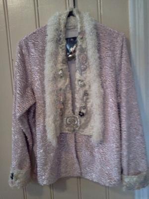 Lee Andersen Coronation Pink Chenille Beaded Jacket Hippy Boho Sm / Med New Tags