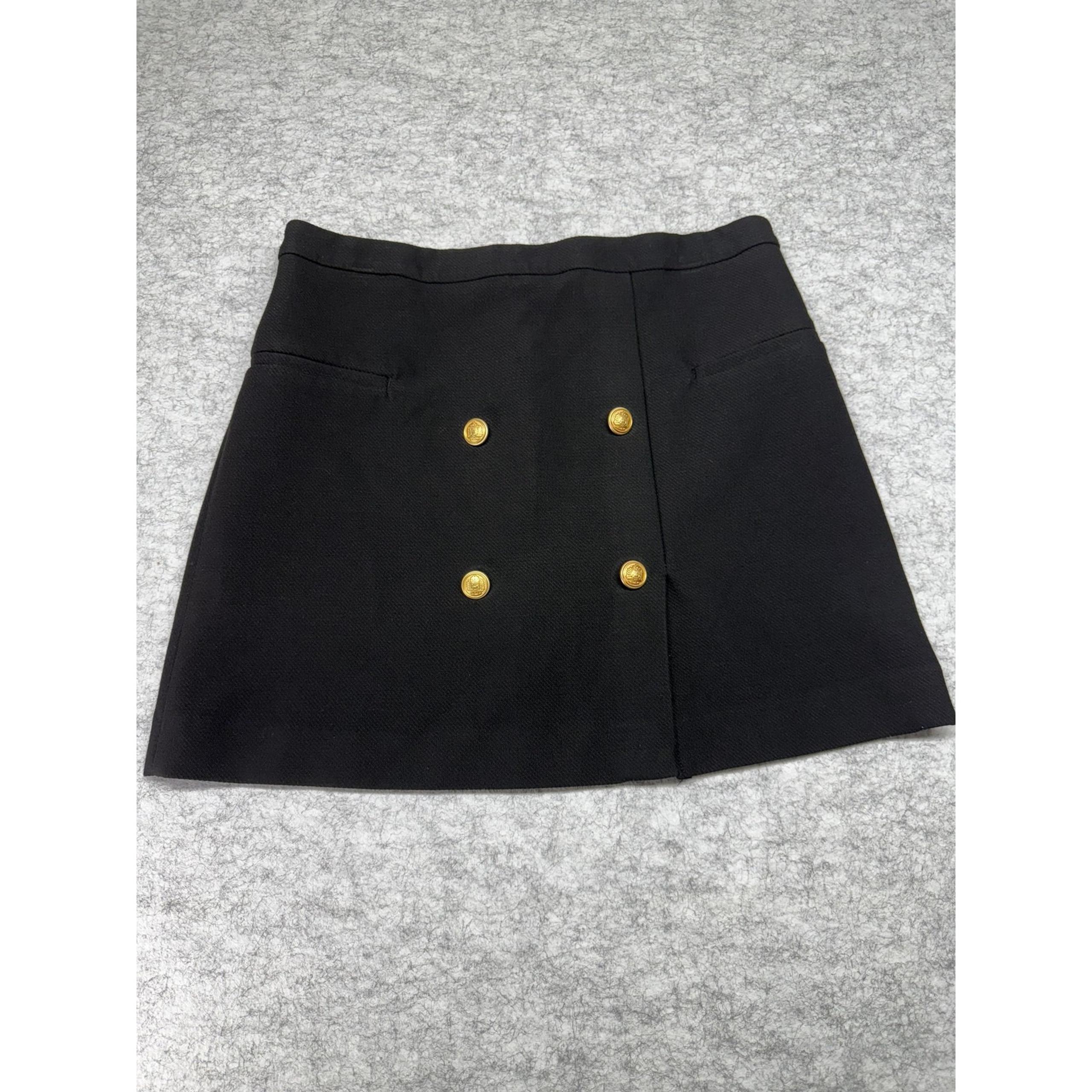 H&M Skirt Womens US 12 Black Gold Button Front High Waist Mini Career Chic