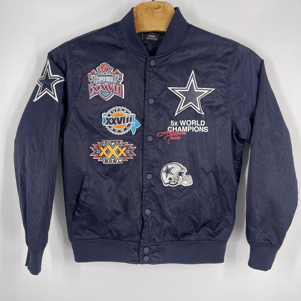Men's Navy Dallas Cowboys Championship Satin Full-Snap Varsity Jacket XL