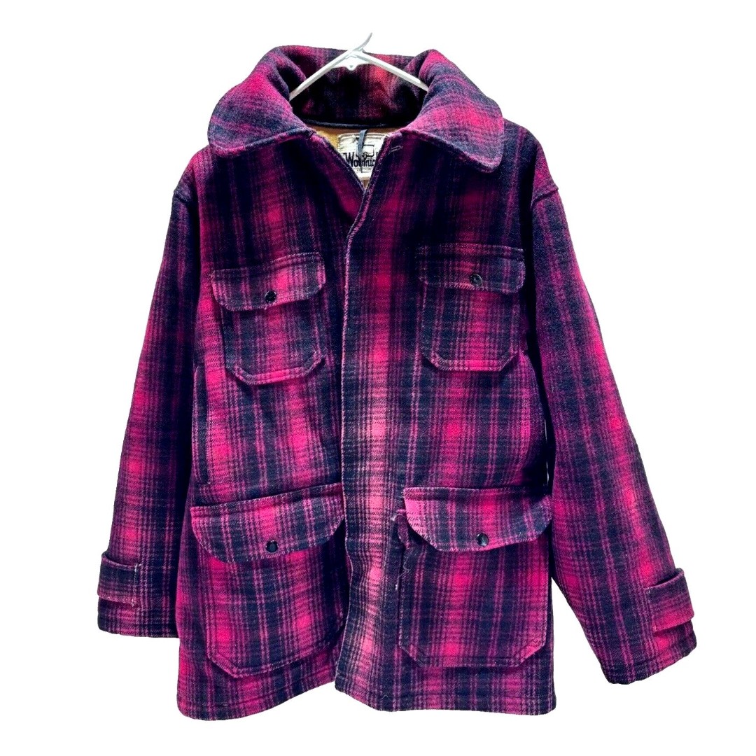 Woolrich Wool Coat Hunting Jacket Mackinaw Red Plaid 42 Thick Heavy Vintage