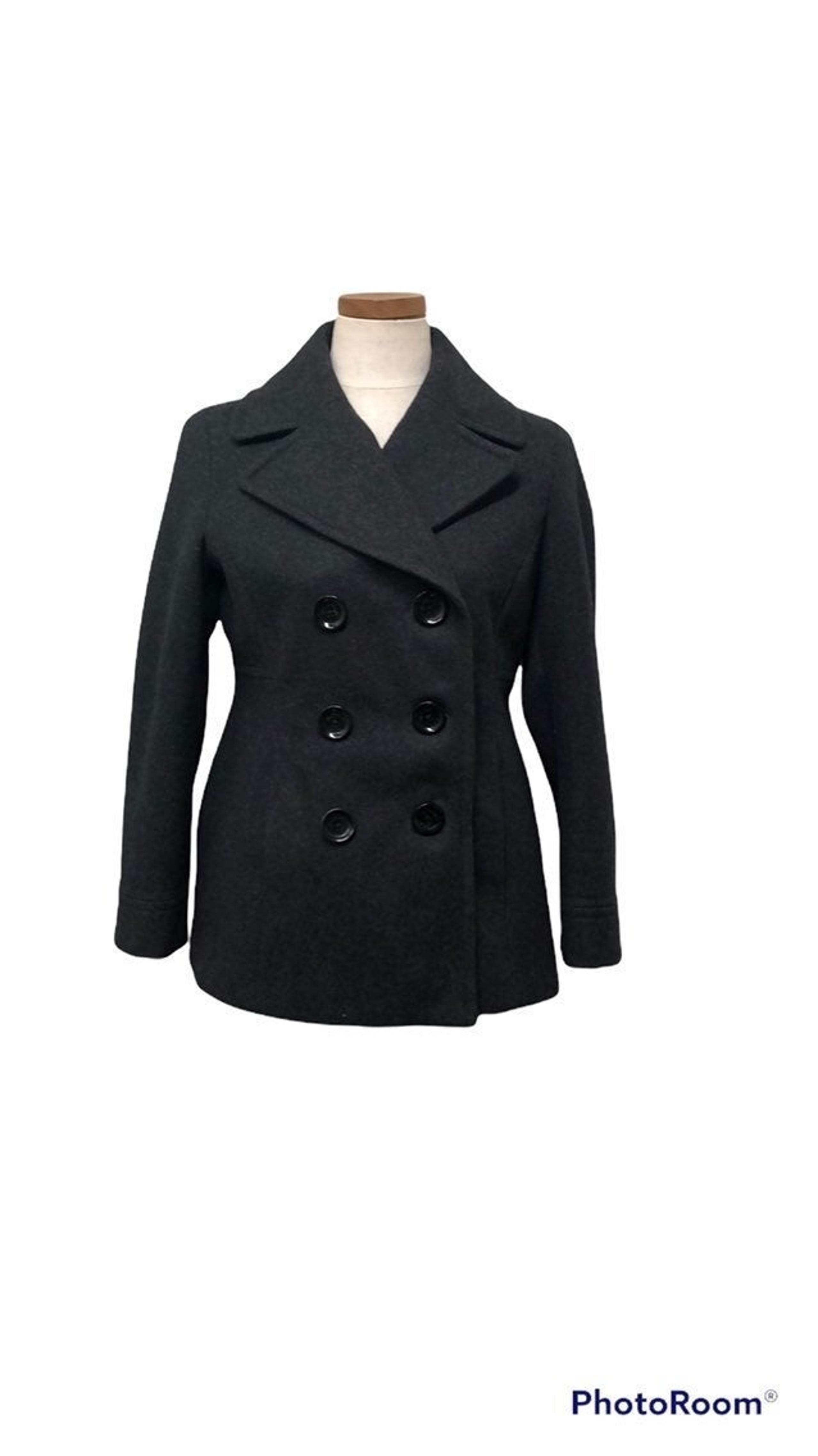 Michael Kors Wool Blend Double Breasted Peacoat Size Small Charcoal Gray
