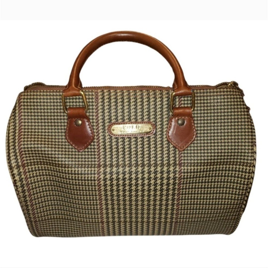 Vintage Ralph Lauren Brown Houndstooth Boston Bag