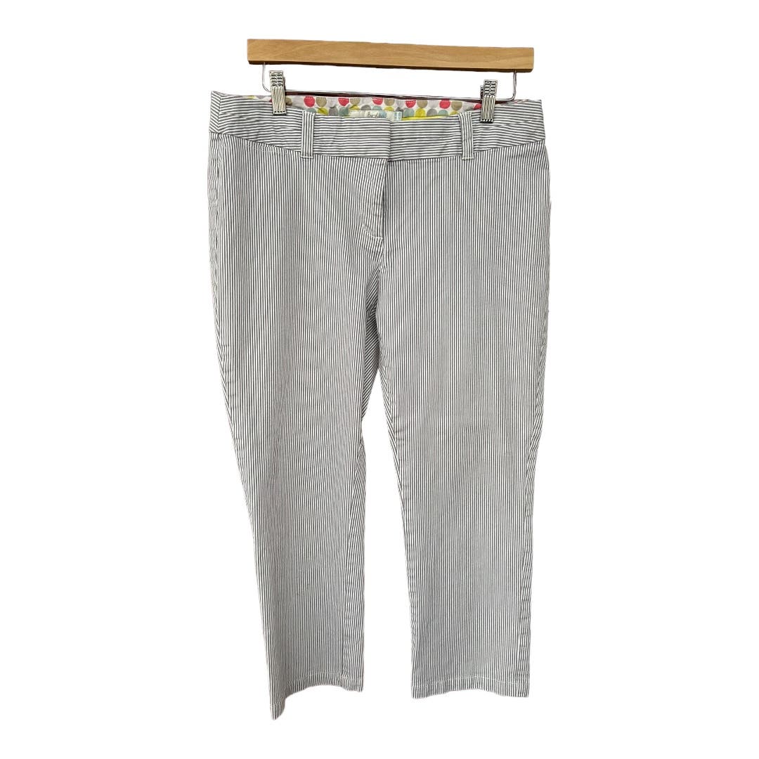 BODEN Women's Grey/Cream Pinstripe Capri Twill Railroad Pants Size 10R US